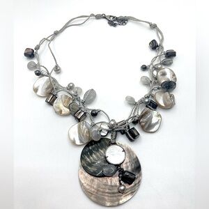 SILPADA Sterling Boardwalk Quartz Pearl Shell & Carved MOP Necklace 17” + 2.5”